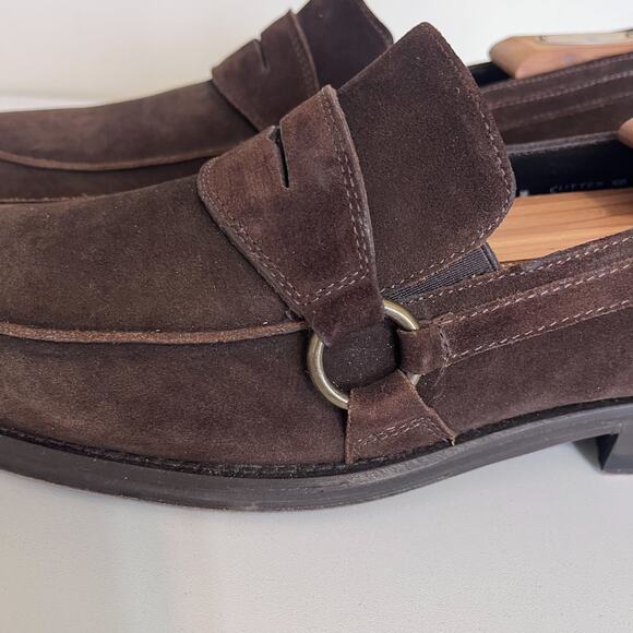 Donald J Pliner Cutter Mens Penny Loafers Size 11M Chocolate Brown Suede Slip On - Picture 8 of 12